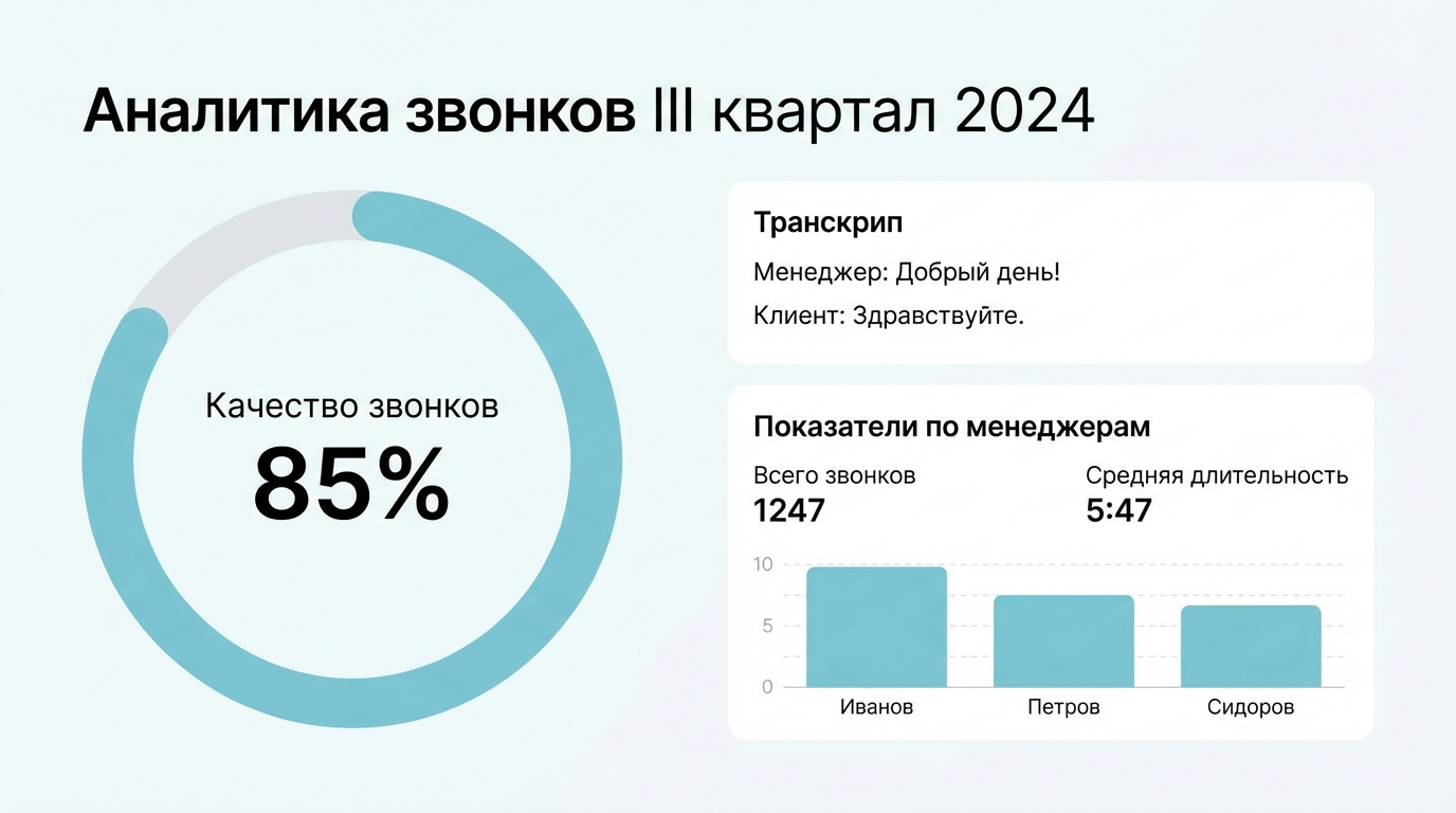 Дашборд аналитики звонков в amoCRM с метриками качества