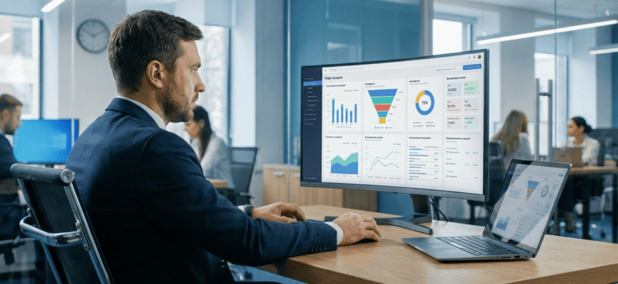 Контроль менеджеров по продажам — руководитель анализирует данные