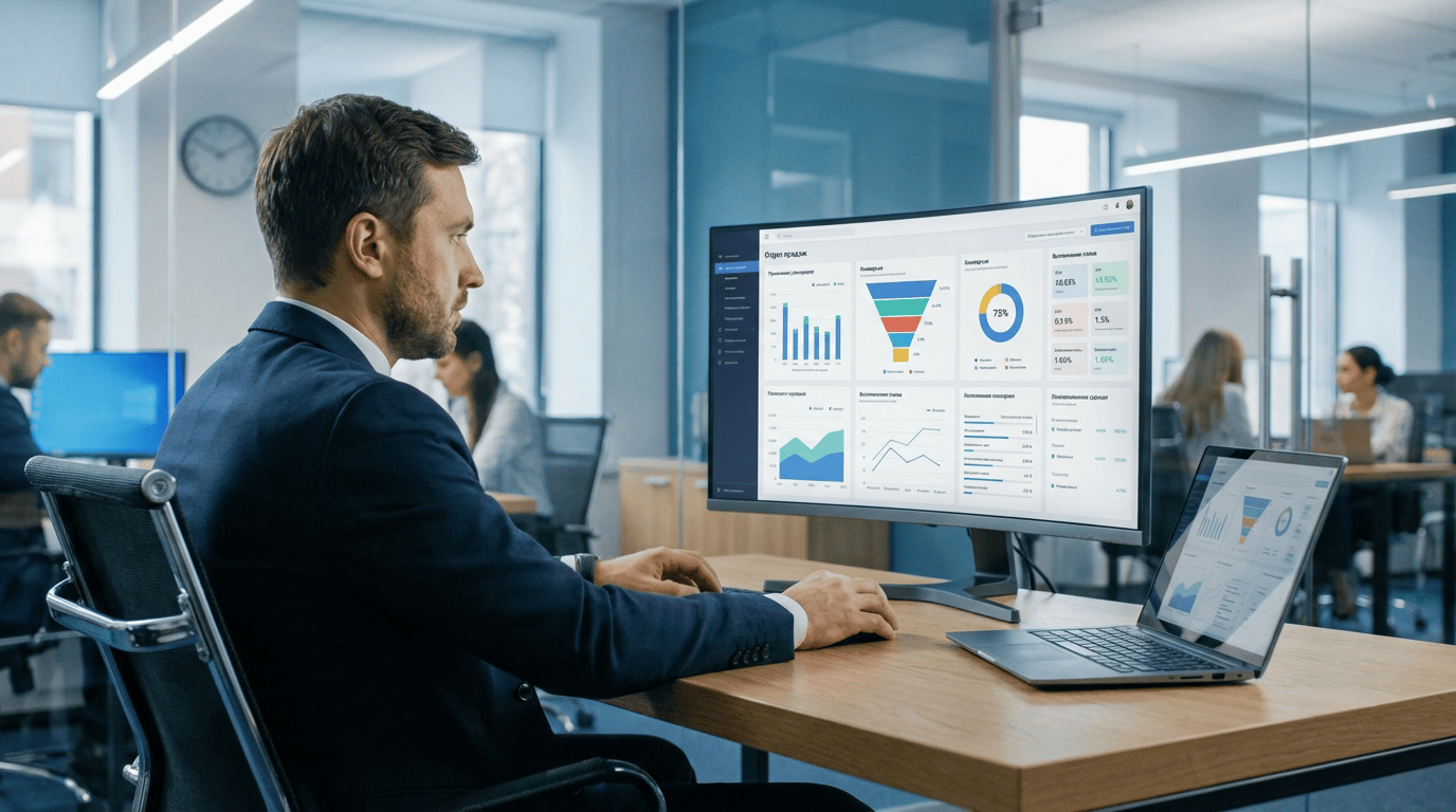 Контроль менеджеров по продажам — руководитель анализирует данные