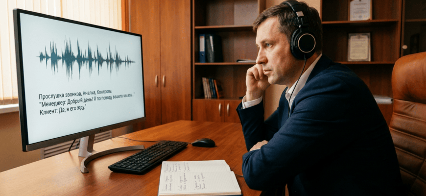 Прослушка звонков менеджеров — руководитель анализирует записи разговоров