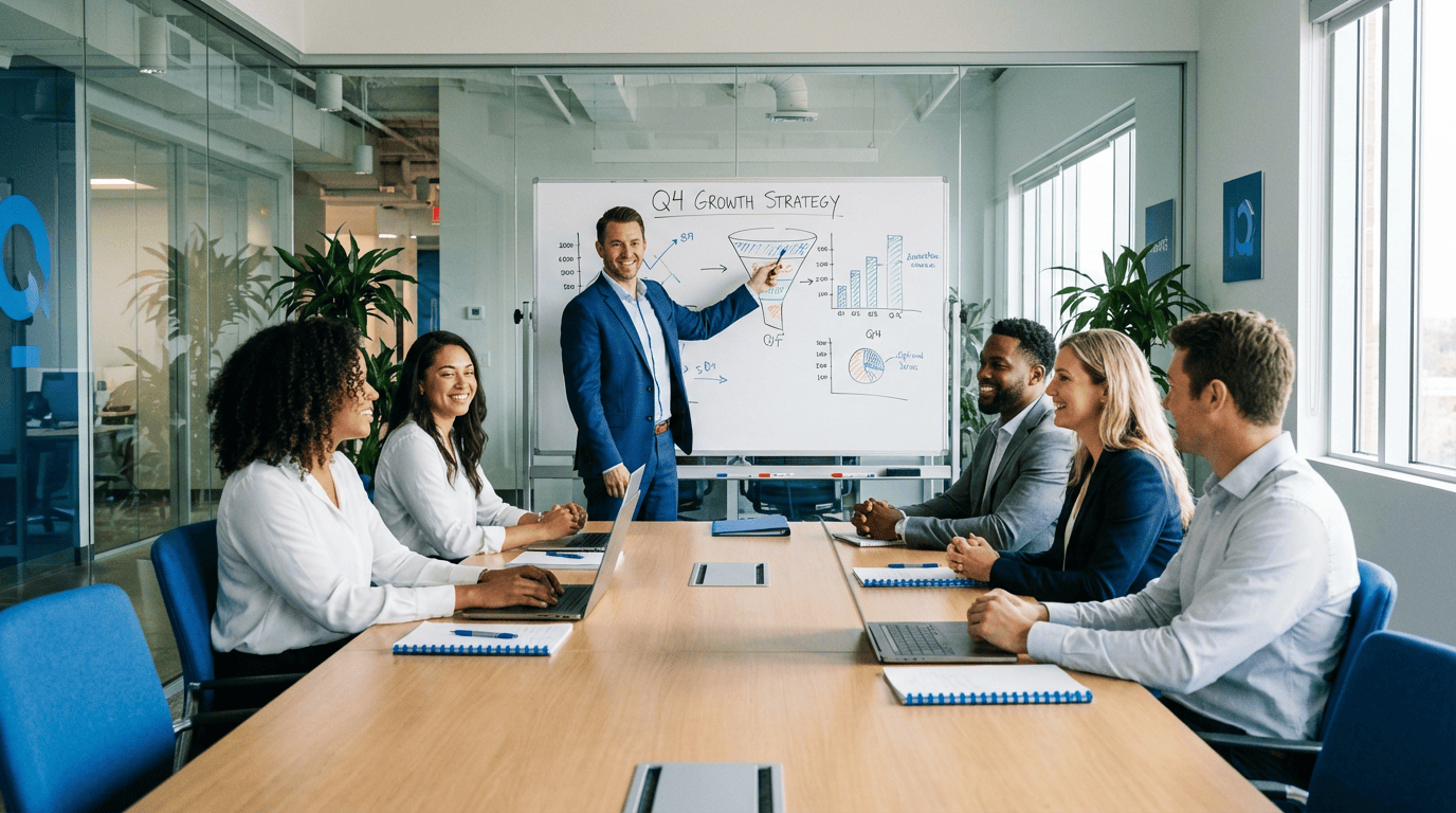 Руководитель отдела продаж на совещании с командой менеджеров