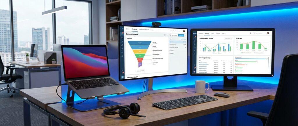 Рабочее место РОПа с несколькими мониторами и аналитикой
