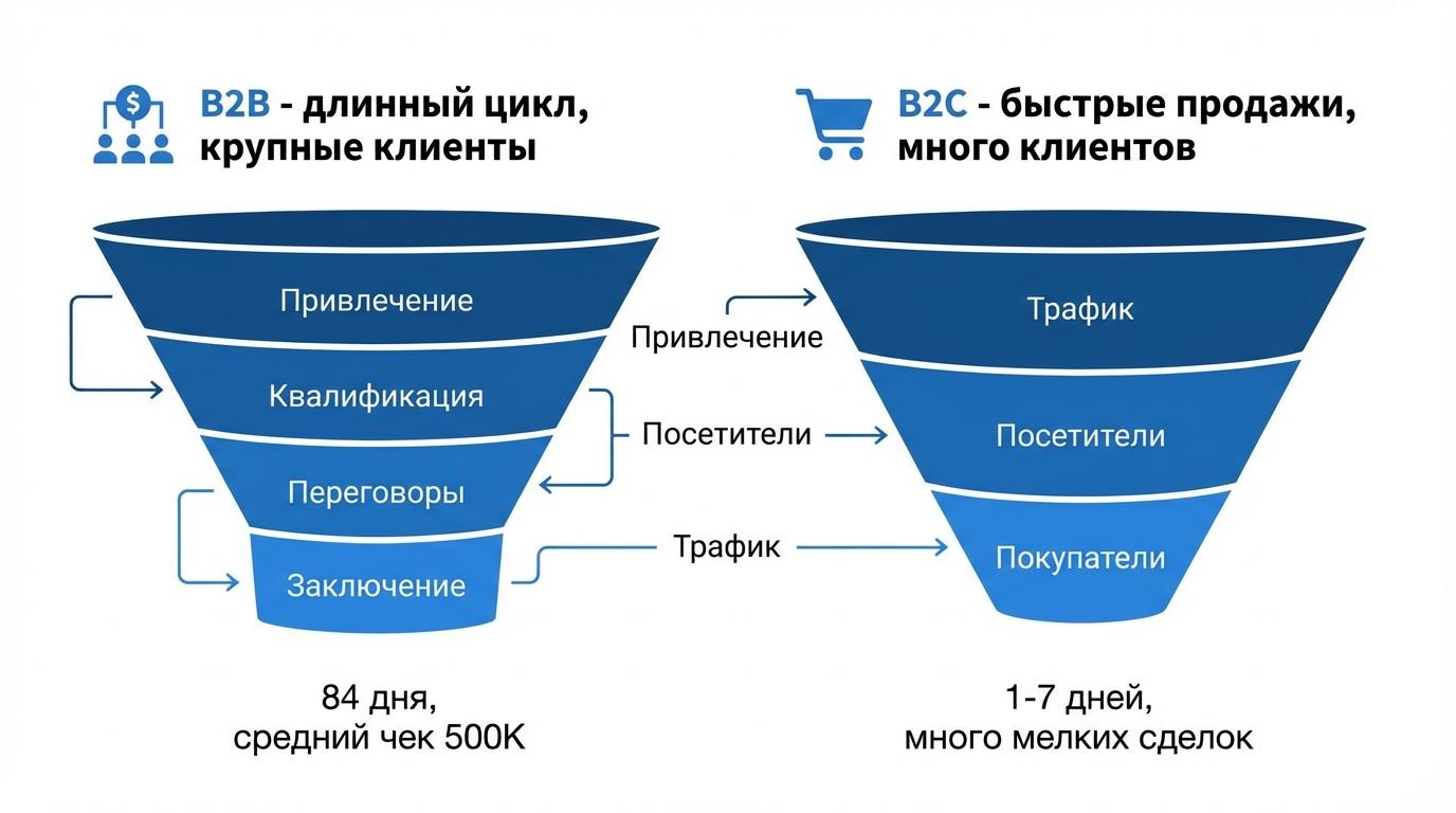 Сравнение воронок продаж B2B и B2C