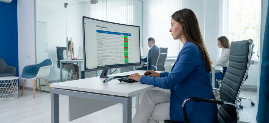 Чек-лист оценки звонка менеджера на экране монитора в офисе