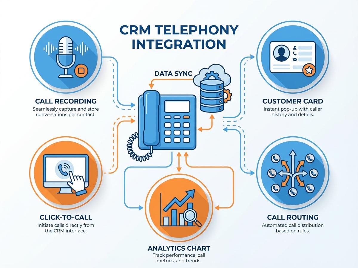 Основные функции CRM с телефонией — инфографика