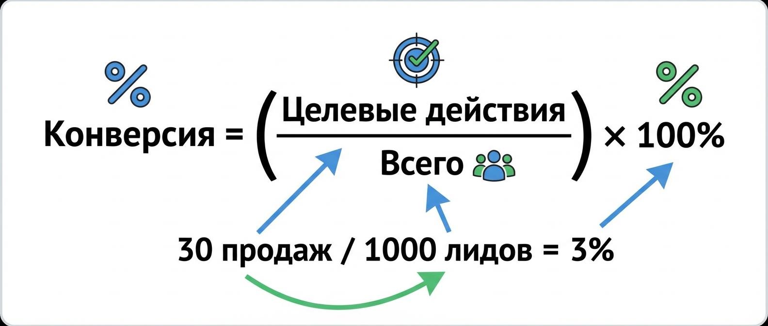 Формула расчета конверсии CR с примером расчета
