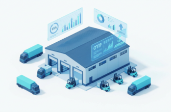 KPI в логистике: дашборд с показателями эффективности на фоне современного склада