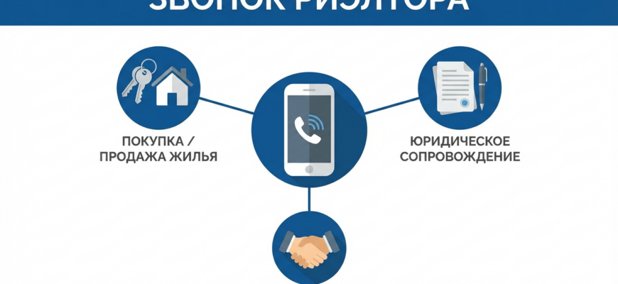 Звонок риэлтора — инфографика с иконками телефона, ключей и документов