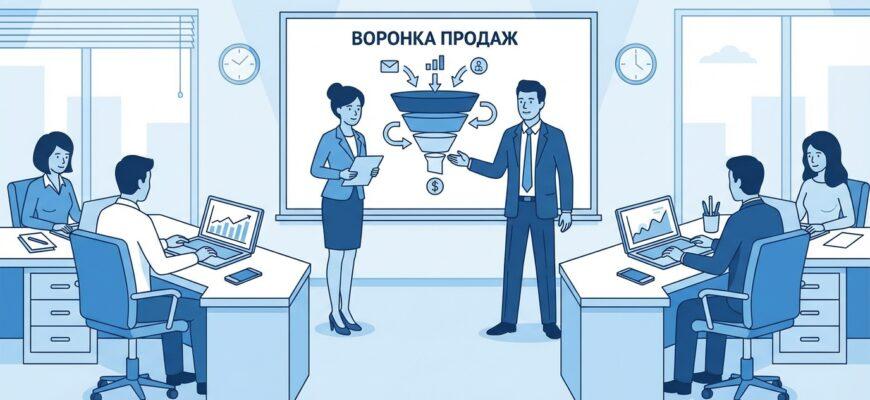 Как построить отдел продаж с нуля - руководитель у доски с воронкой продаж