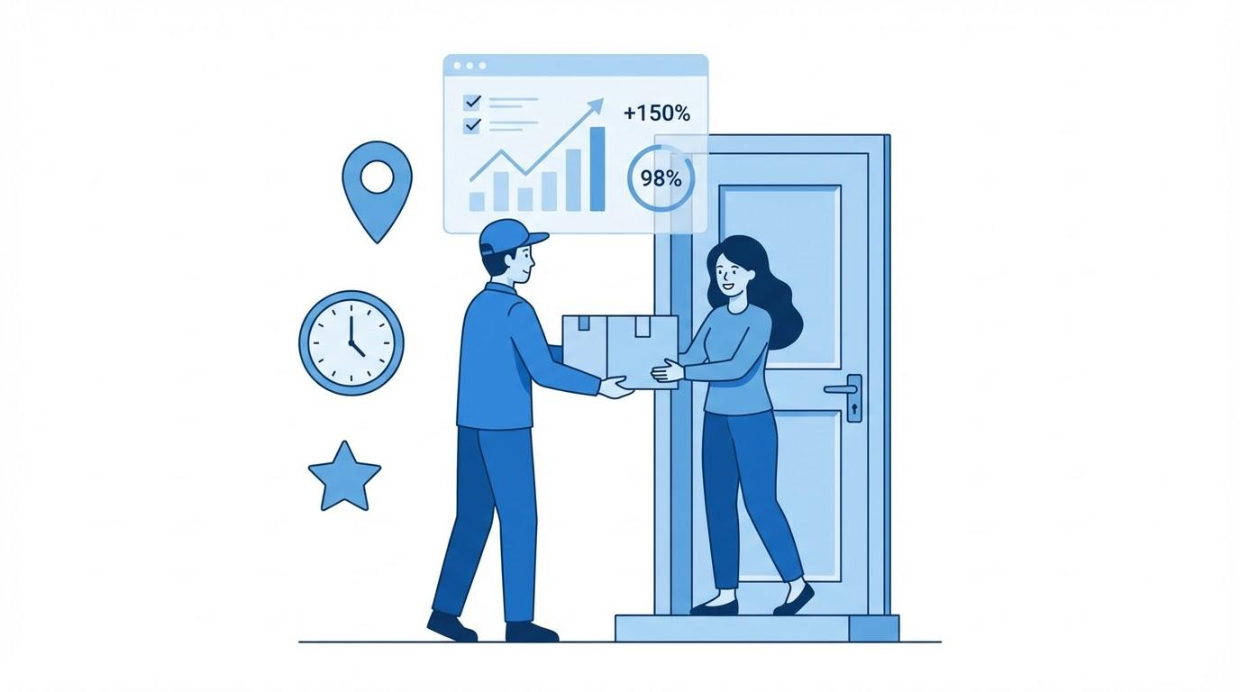 Контроль качества доставки - курьер передает заказ клиенту с цифровым мониторингом метрик