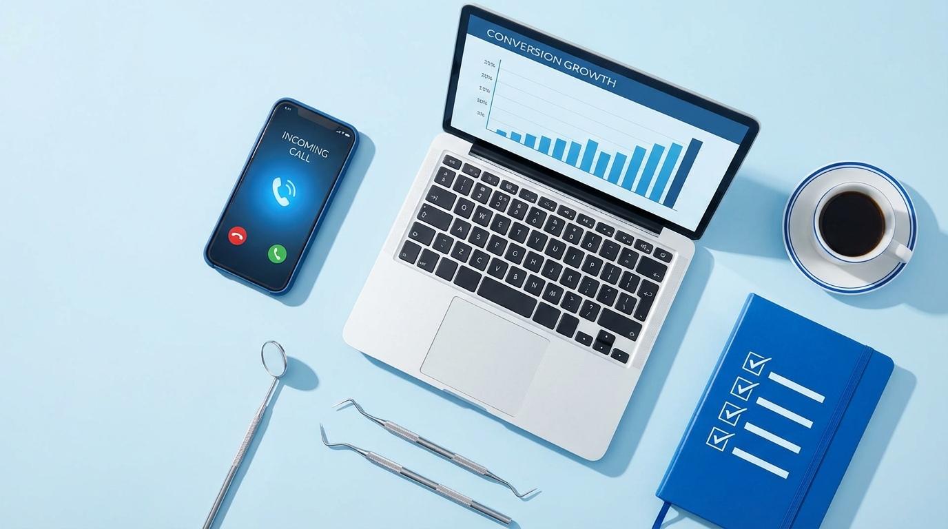 Продажа стоматологии - администратор принимает звонок пациента в современной клинике