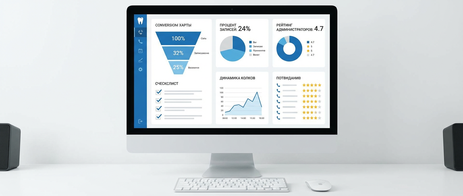 Контроль качества звонков в стоматологии - дашборд аналитики с метриками и чек-листами