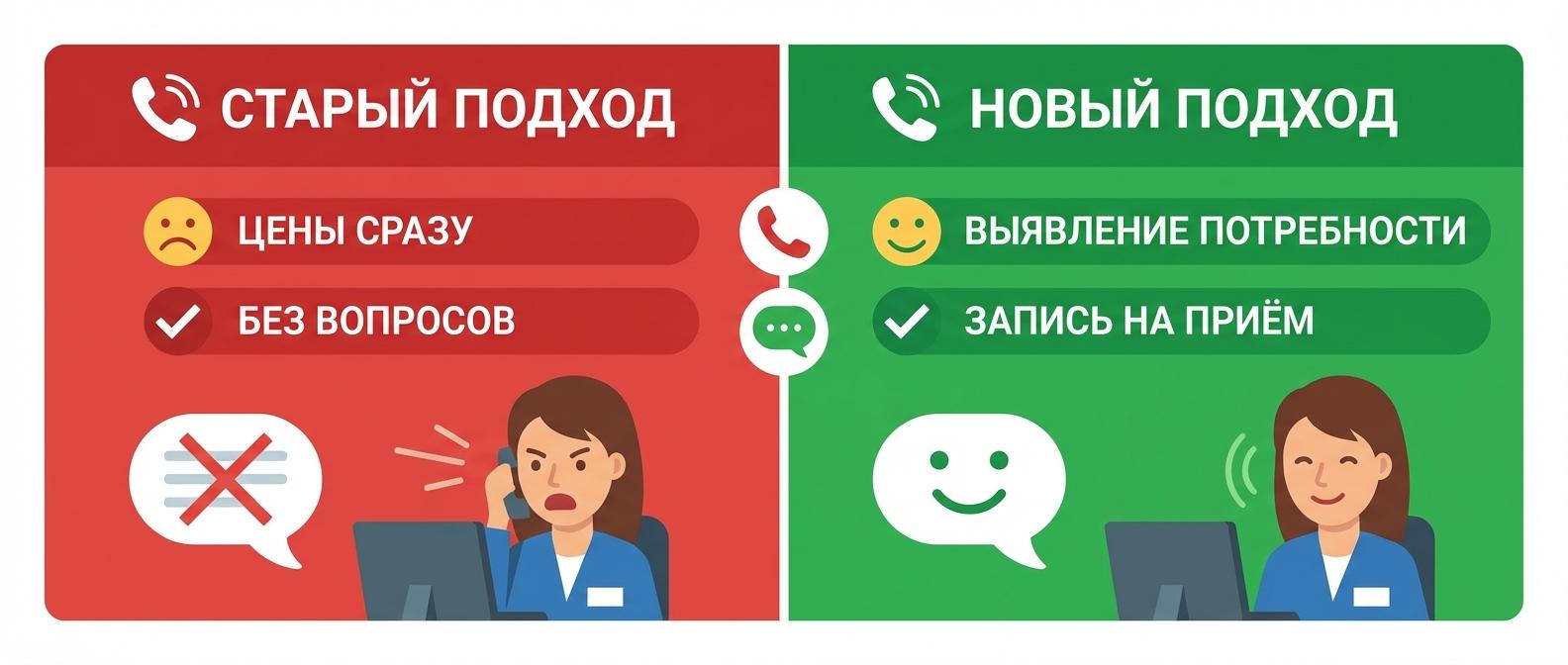Типичные ошибки администратора стоматологии при обработке звонков - сравнение неправильного и правильного подхода