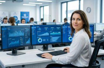 Руководитель колл-центра анализирует показатели эффективности на дашборде