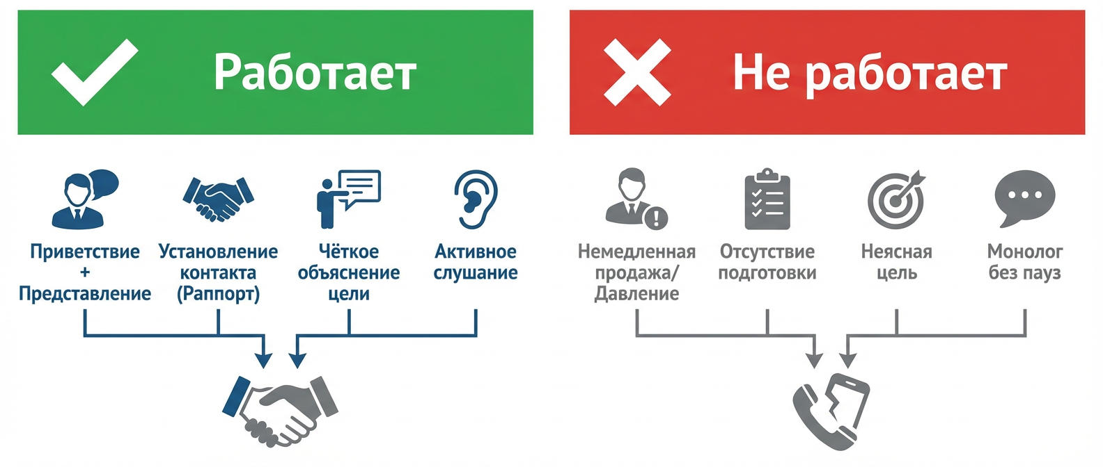 Сравнение эффективных и неэффективных фраз открытия холодного звонка