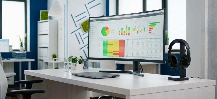 Контроль телефонных переговоров - дашборд аналитики звонков на мониторе руководителя