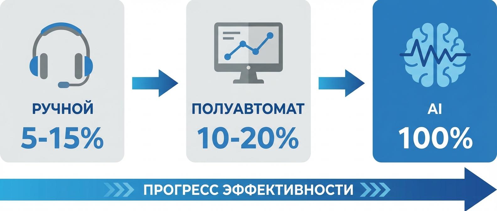 Три метода контроля телефонных переговоров - от ручного прослушивания до AI-аналитики