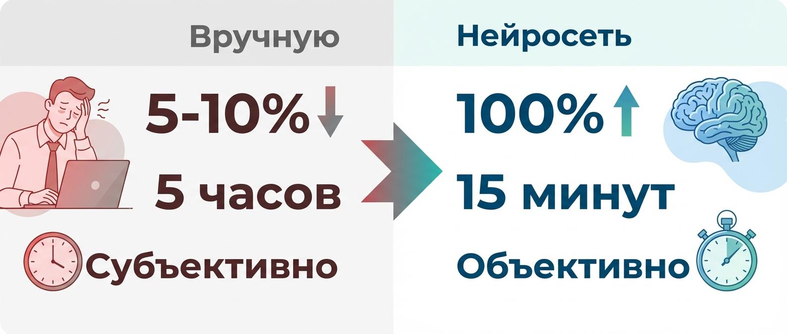 Сравнение ручного контроля звонков и анализа нейросетью: время, охват, объективность