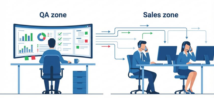 Отдел контроля качества - специалист ОКК анализирует работу менеджеров