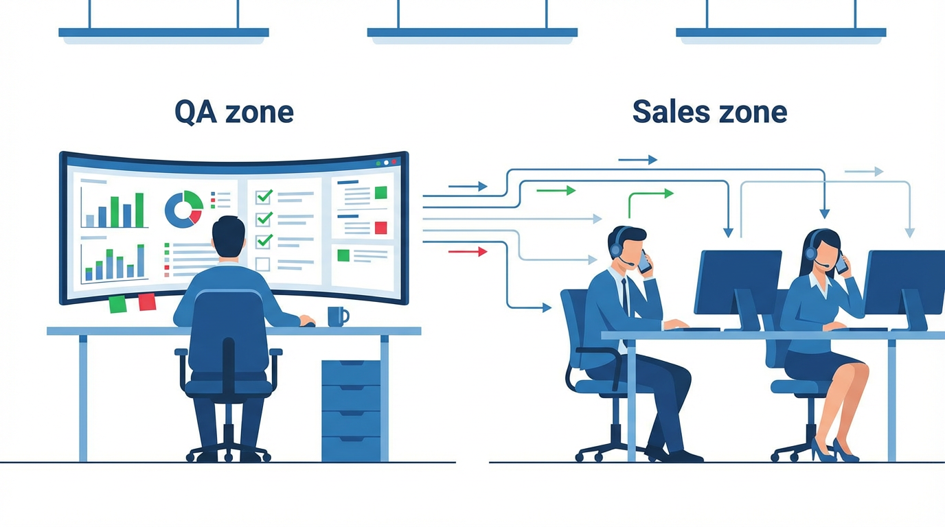 Отдел контроля качества - специалист ОКК анализирует работу менеджеров