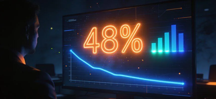 Выполнение плана продаж: дашборд с показателем 48% и падающей динамикой