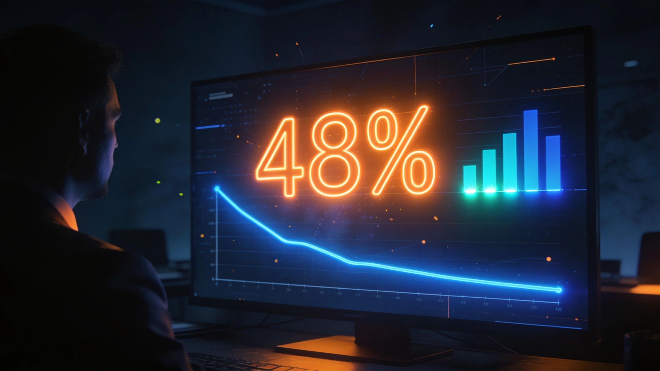 Выполнение плана продаж: дашборд с показателем 48% и падающей динамикой